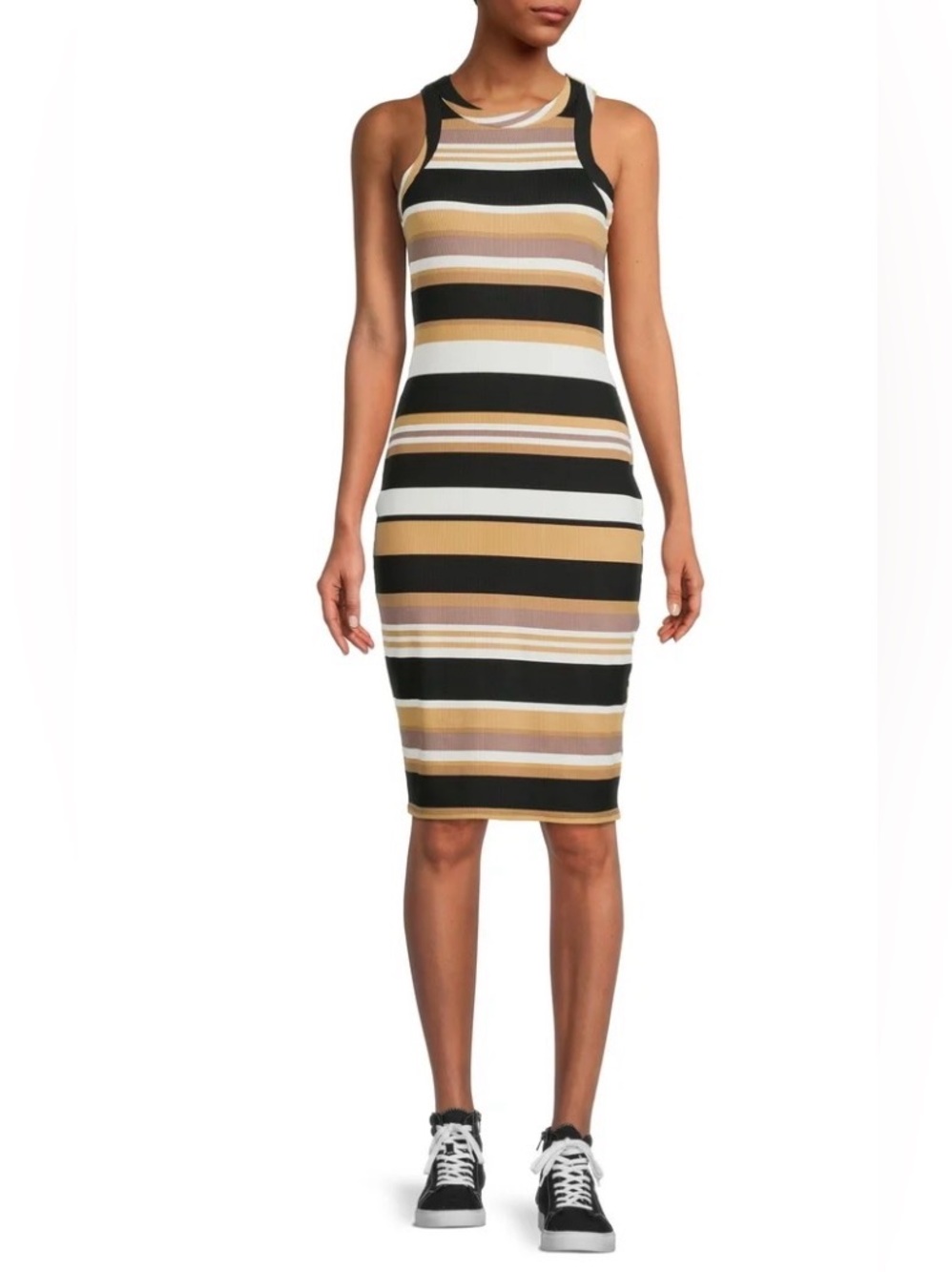 No Boundaries Racerback Ribbed Striped Bodycon Dress
